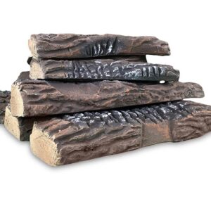 Regal Flame 10 Piece Set of Ceramic Wood Large Gas Fireplace Logs Logs for All Types of Indoor, Gas Inserts, Ventless & Vent Free, Propane, Gel, Ethanol, Electric, or Outdoor & Fire Pits - Oak